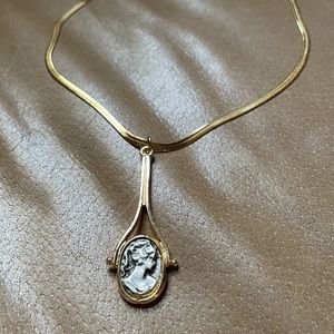 Cameo woman portrait coin vintage style gold and silver plated pendant necklace